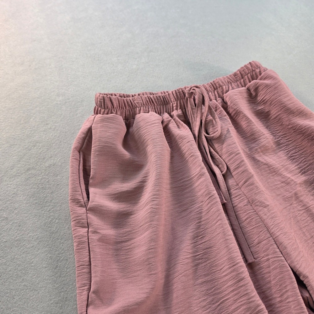 Women Mauve Pink Textured Wide Leg Drawstring Waist Pants Size M Lounge Boho